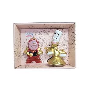 NEW Disney Beauty & The Beast Cogsworth Clock Lumiere Salt & Pepper Shakers Set